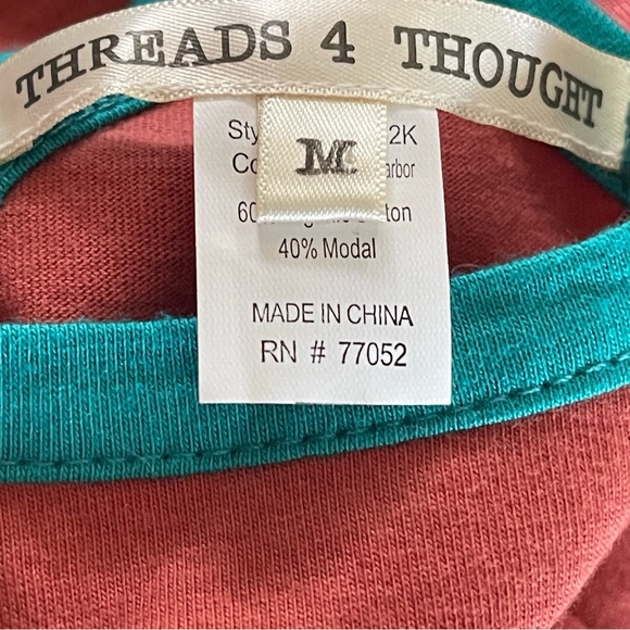 Threads 4 Thought T-Back Halter Maxi Dress Rusty Pink w Turquoise Trim MED - Picture 14 of 15